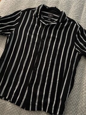 H&M Black Shirt with White Vertical Stripes